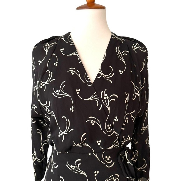 Joie Black 3/4 Sleeve Surplice V Neck Silk Asymmetric Wrap Dress Size Small - Picture 5 of 10